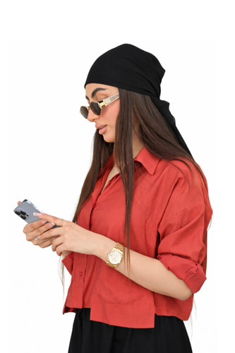 شومیز تابستانه زنانه خنک نخی رنگ نارنجی